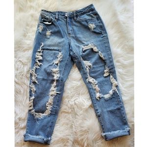 High Waisted Distressed Jeans